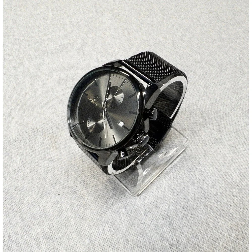 NIB Cheetah CH-1604 Mens Sport Black Mesh Stainless Steel Chronograph Watch 42mm
